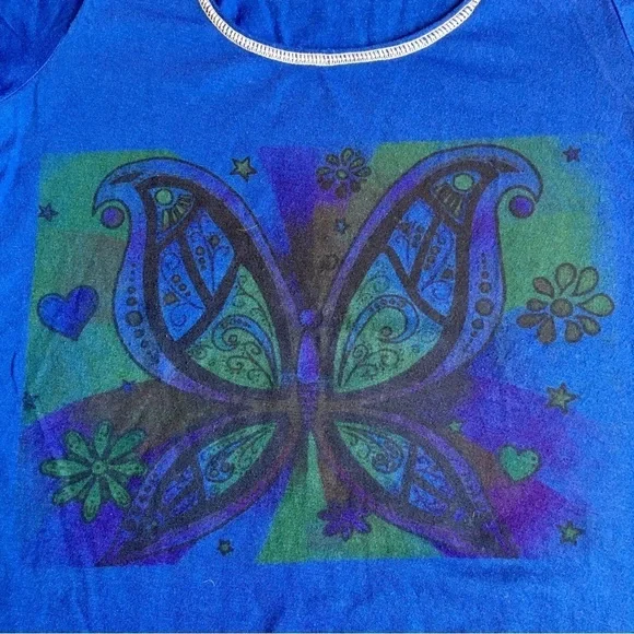 Butterfly Graphic Short Sleeve Tee, Royal Blue, Green, Black, Size XS - Picture 5 of 15